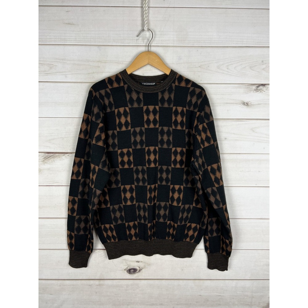 Tulliano Sweater Mens Medium Wool Blend Argyle Diamond Pullover Crewneck